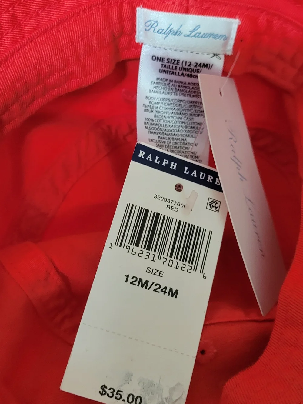 Ralph Lauren Red Kids' Bucket Hat with Embroidered Polo Logo